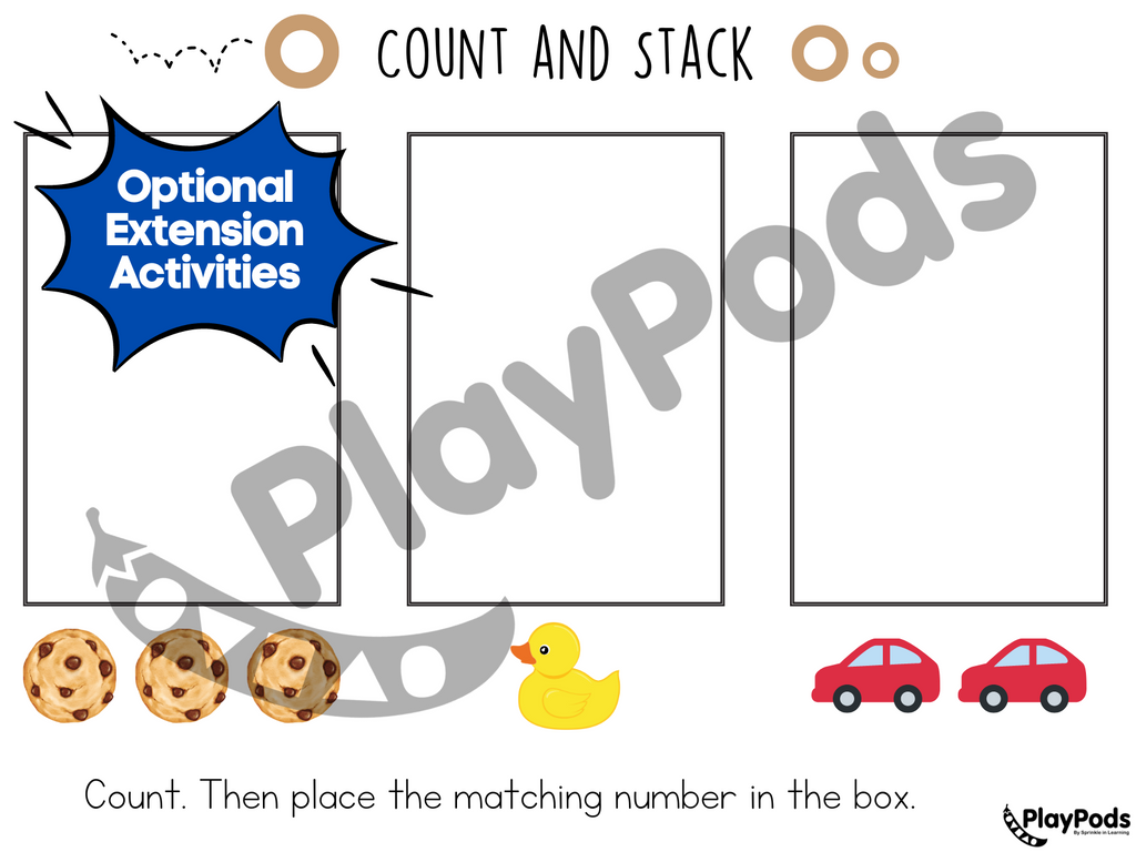 Count and stack activity card. Place number in box that match with the image below