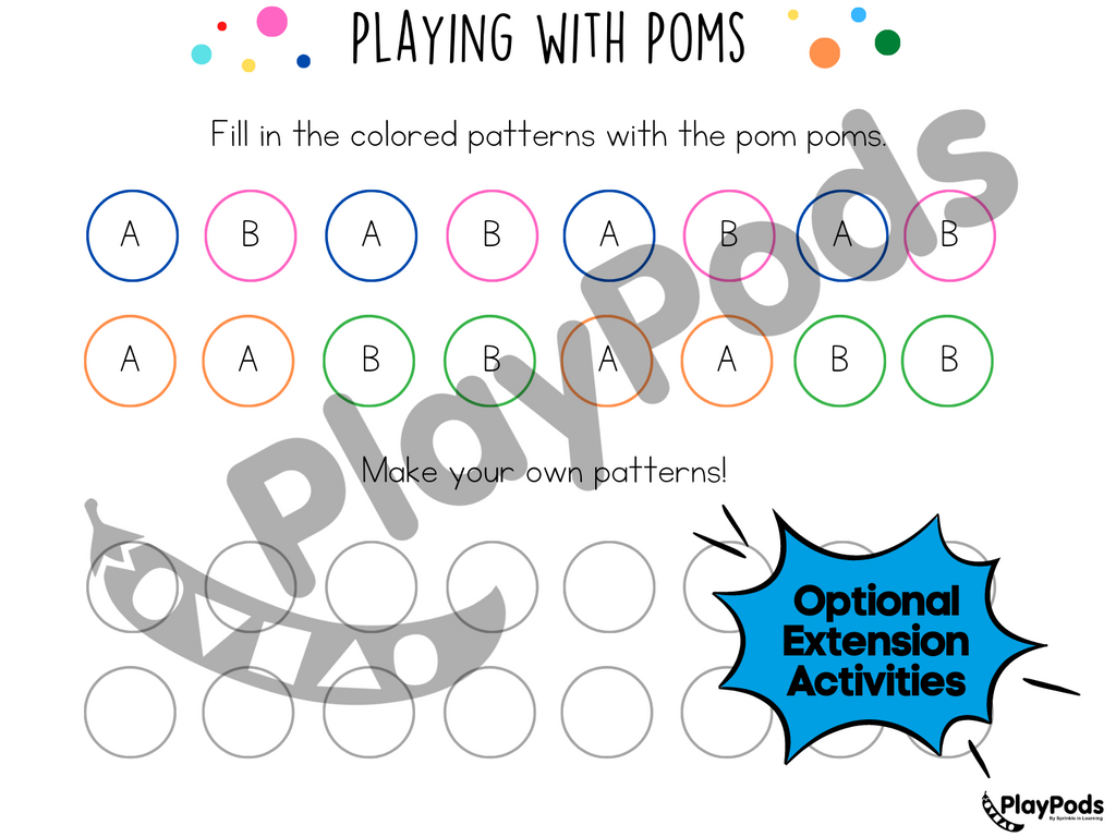 Pattern activity card for play poms