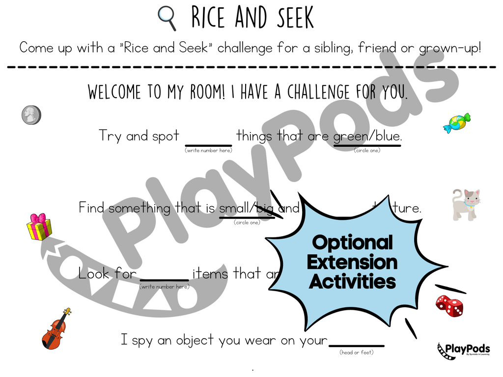Challenge activity card for rice and seek game