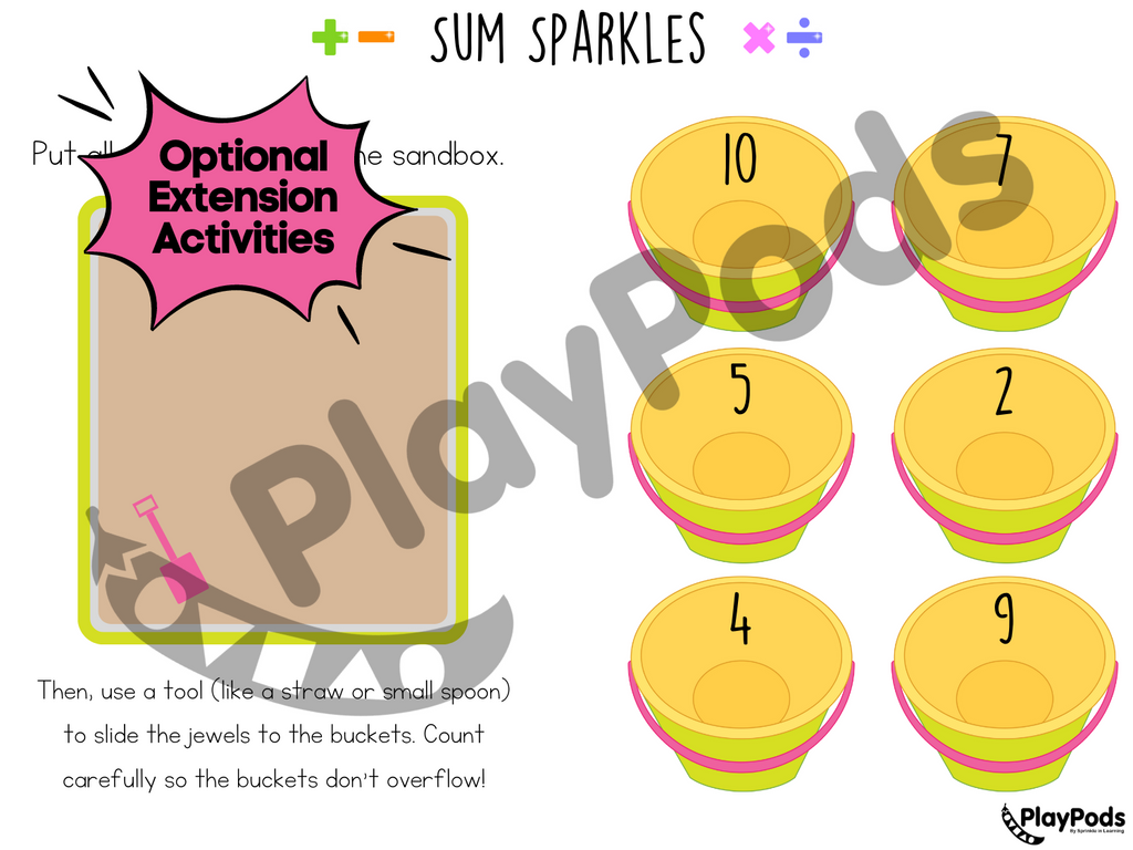 Extension activity card - put gems into numbered buckets on card