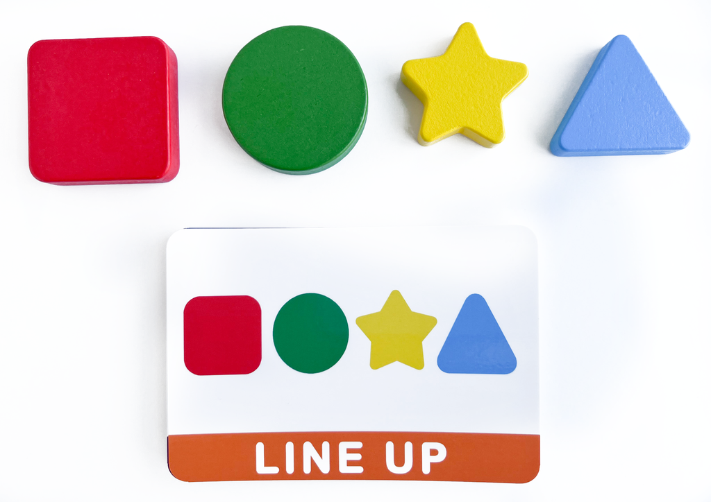 Colorful shapes and card to line up shapes in orders