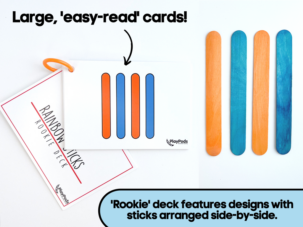 Instruction card and orange and blue jumbo sticks