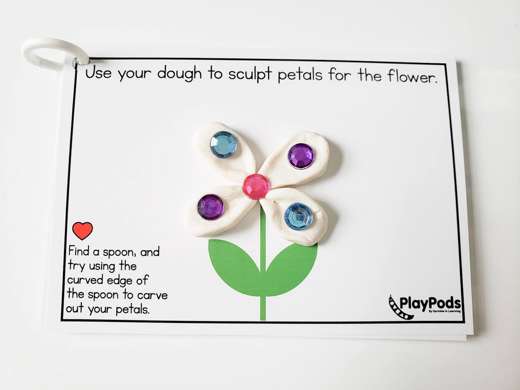 Dough and gem activity card of a flower